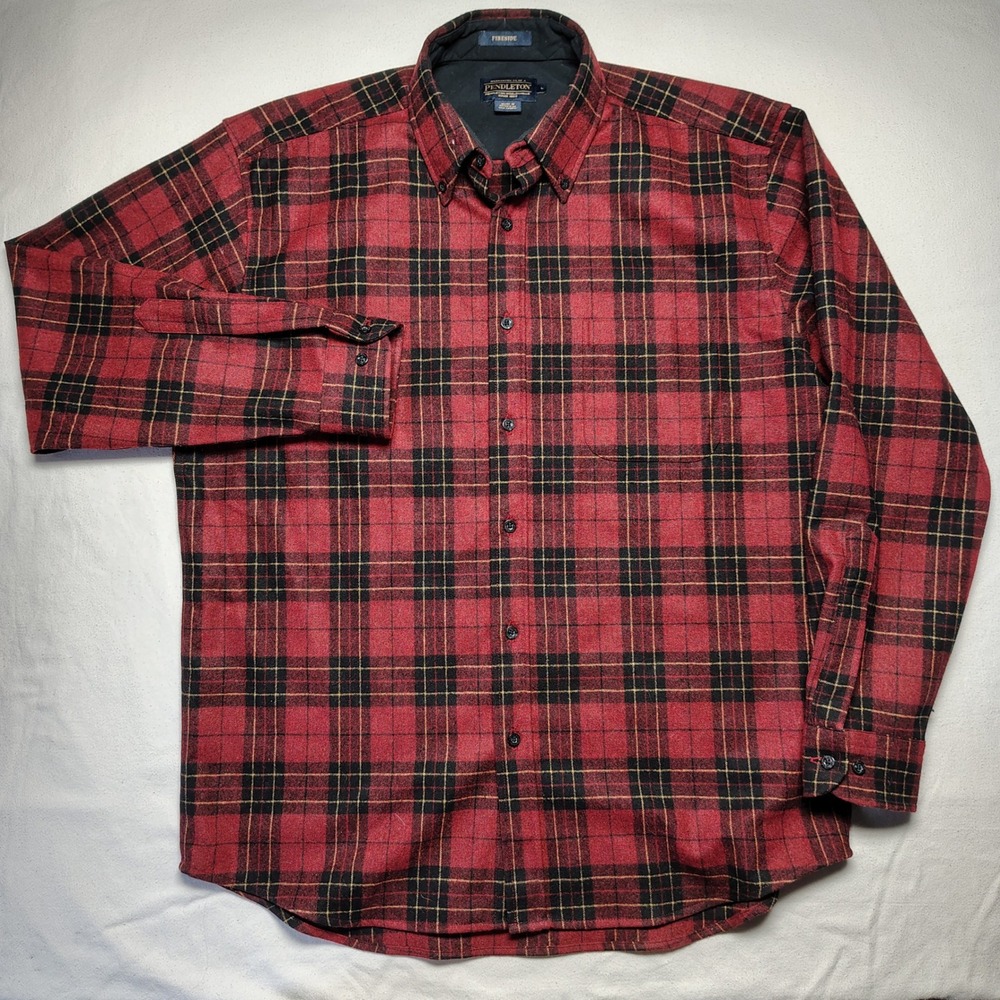 Pendleton Mens Fireside Shirt Large Brodie Tartan Wool Flannel Button Down Flaw